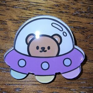 Cute Bear in UFO Enamel Pin